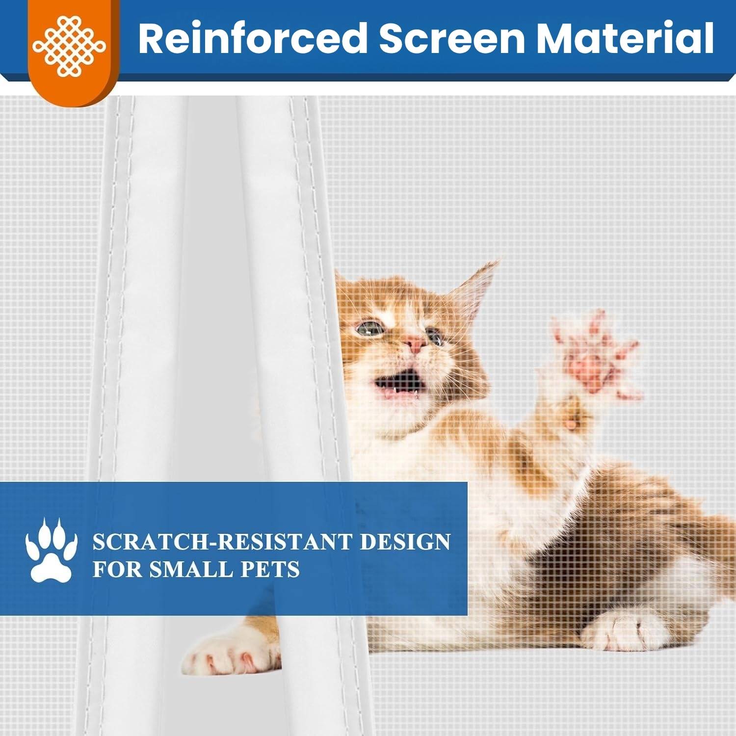 A white magnetic door screen fitted to a light coloured door frame