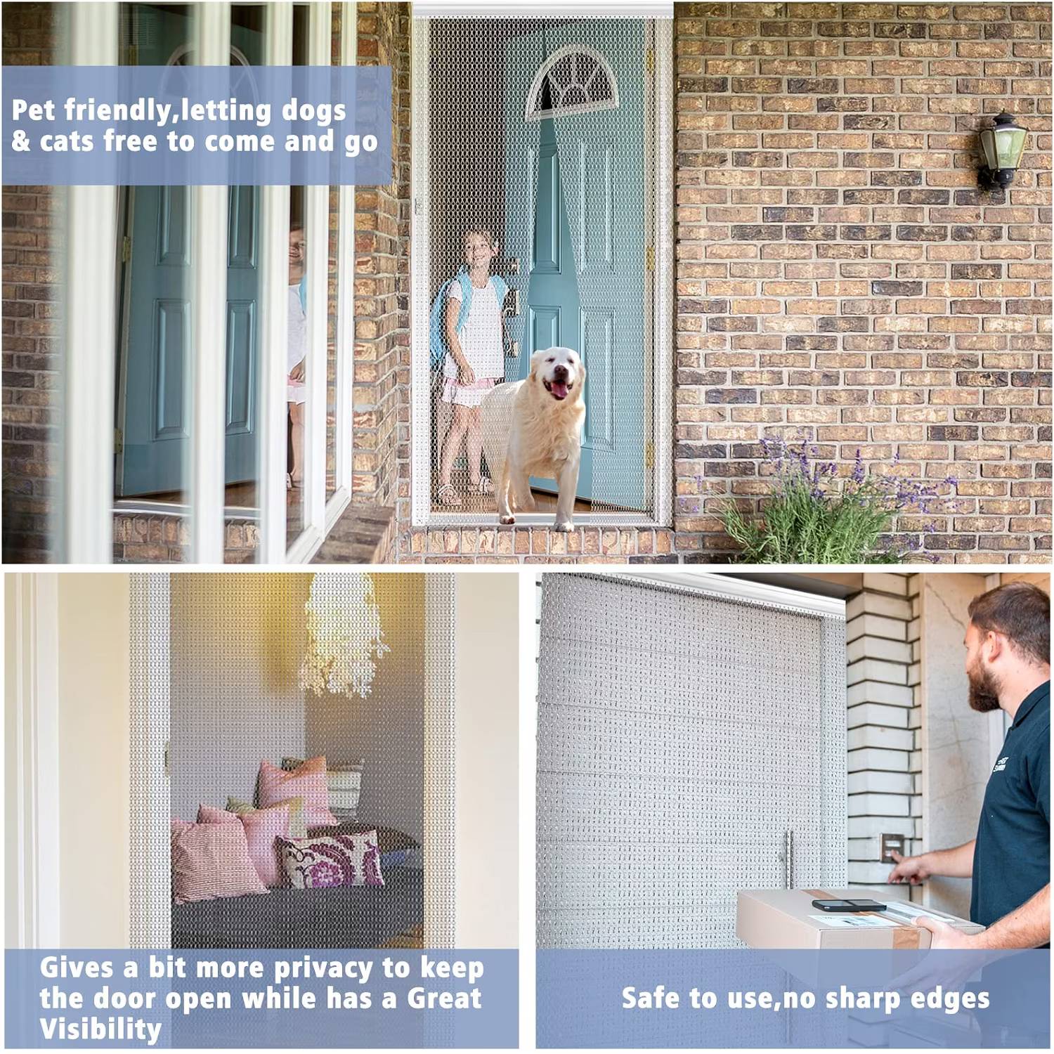 An aluminium chain curtain door hanging in an open doorway